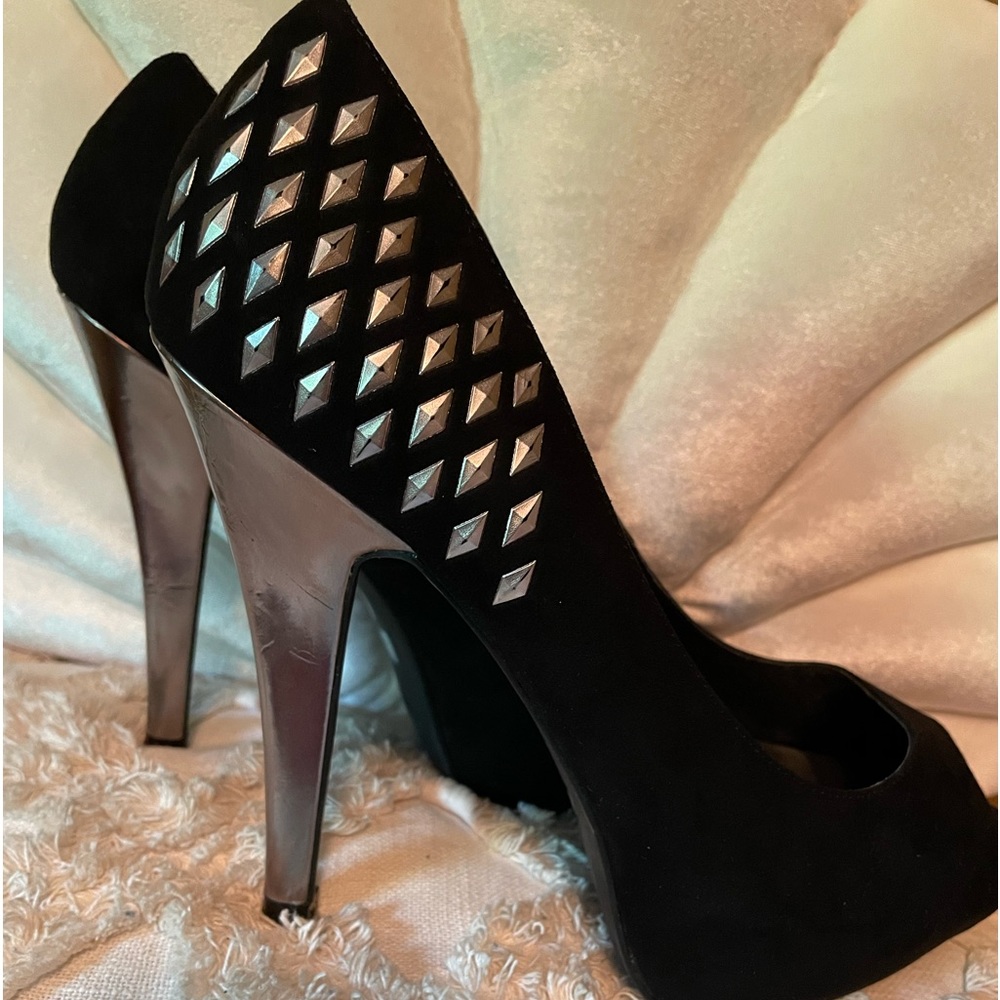 G by Guess black suede with chrome heels Size 10